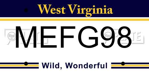 MEFG98 West Virginia License Plate