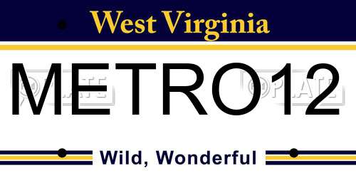 METRO12 West Virginia License Plate