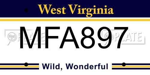 MFA897 West Virginia License Plate