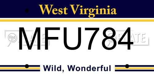 MFU784 West Virginia License Plate