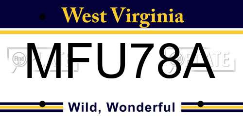 MFU78A West Virginia License Plate