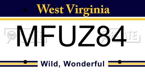 MFUZ84 West Virginia License Plate