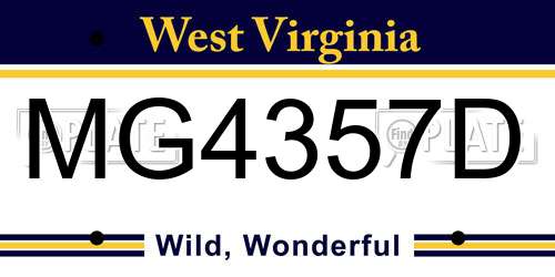 MG4357D West Virginia License Plate