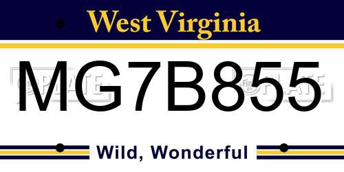MG7B855 West Virginia License Plate