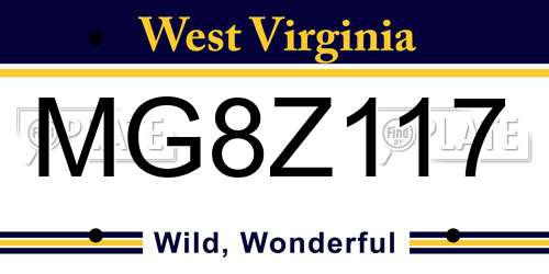 MG8Z117 West Virginia License Plate