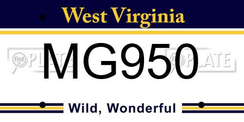 MG950 West Virginia License Plate