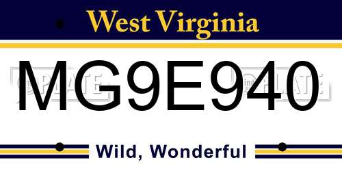 MG9E940 West Virginia License Plate