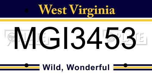 MGI3453 West Virginia License Plate