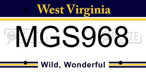 MGS968 West Virginia License Plate
