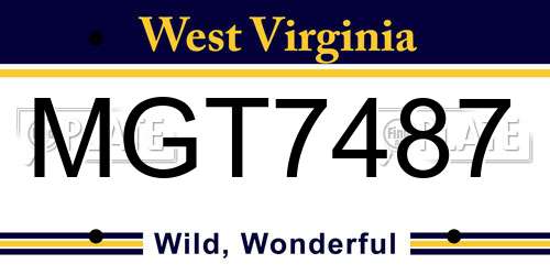 MGT7487 West Virginia License Plate