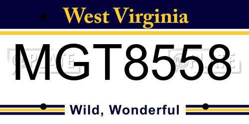 MGT8558 West Virginia License Plate