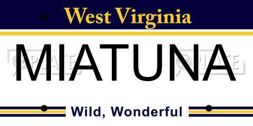 MIATUNA West Virginia License Plate