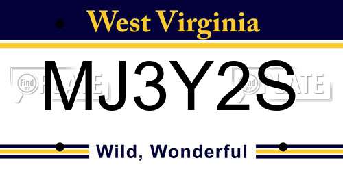 MJ3Y2S West Virginia License Plate