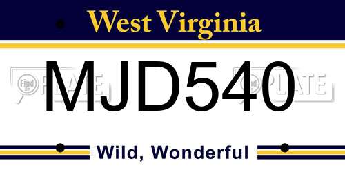 MJD540 West Virginia License Plate