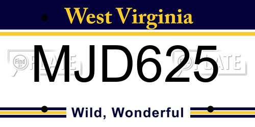 MJD625 West Virginia License Plate