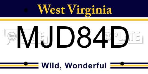 MJD84D West Virginia License Plate