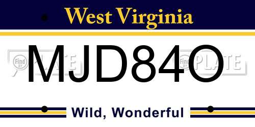 MJD84O West Virginia License Plate
