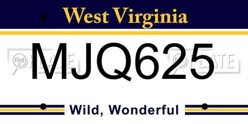 MJQ625 West Virginia License Plate
