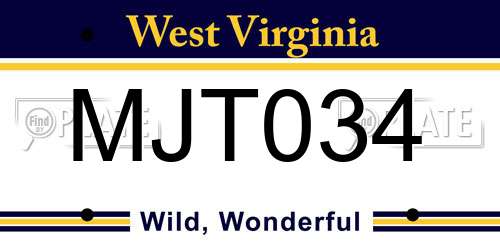MJT034 West Virginia License Plate