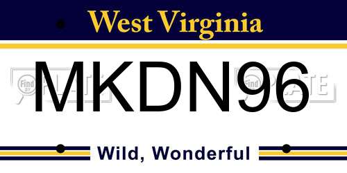 MKDN96 West Virginia License Plate