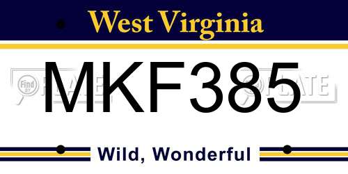 MKF385 West Virginia License Plate