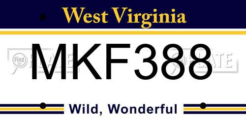 MKF388 West Virginia License Plate