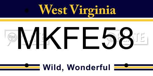 MKFE58 West Virginia License Plate