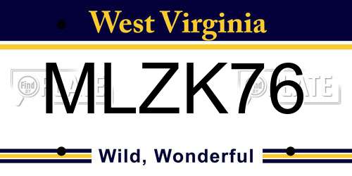 MLZK76 West Virginia License Plate