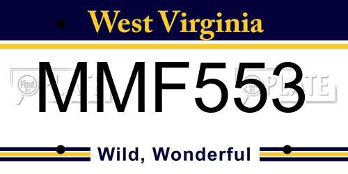 MMF553 West Virginia License Plate