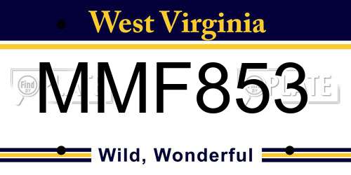 MMF853 West Virginia License Plate