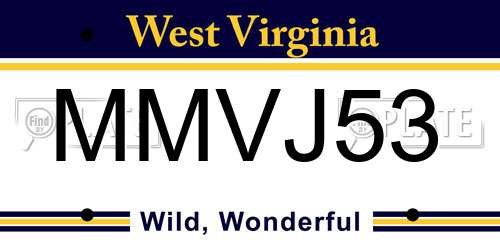 MMVJ53 West Virginia License Plate