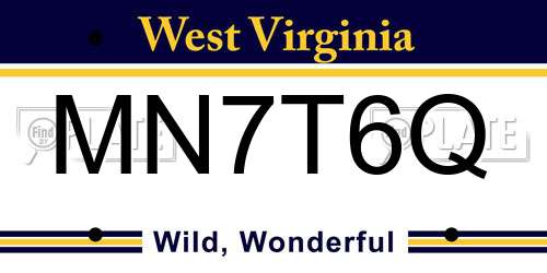 MN7T6Q West Virginia License Plate