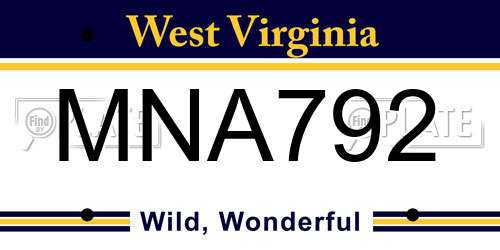 MNA792 West Virginia License Plate