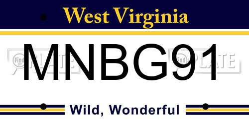 MNBG91 West Virginia License Plate