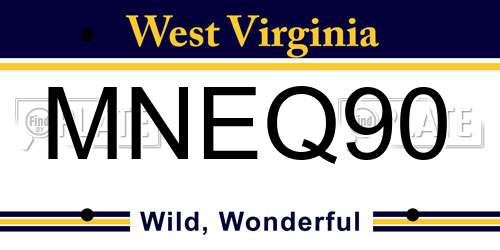 MNEQ90 West Virginia License Plate