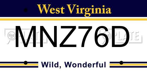 MNZ76D West Virginia License Plate