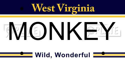 MONKEY West Virginia License Plate