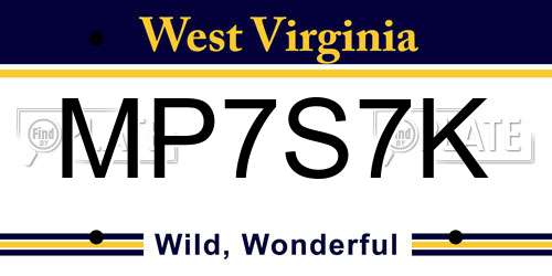 MP7S7K West Virginia License Plate