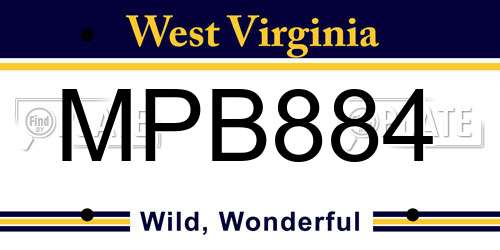 MPB884 West Virginia License Plate