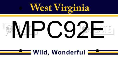 MPC92E West Virginia License Plate