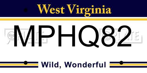 MPHQ82 West Virginia License Plate