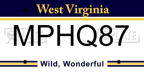 MPHQ87 West Virginia License Plate