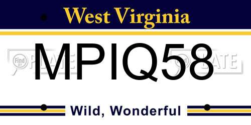 MPIQ58 West Virginia License Plate