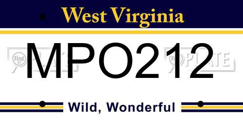 MPO212 West Virginia License Plate