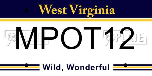 MPOT12 West Virginia License Plate
