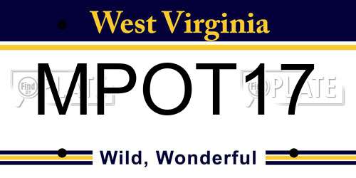 MPOT17 West Virginia License Plate