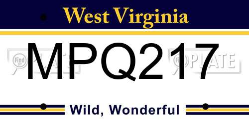 MPQ217 West Virginia License Plate