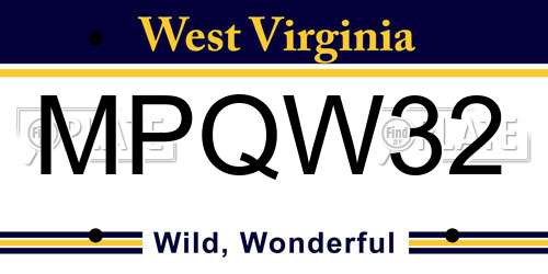 MPQW32 West Virginia License Plate