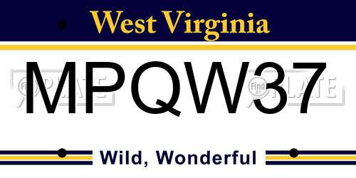MPQW37 West Virginia License Plate