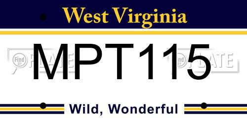 MPT115 West Virginia License Plate